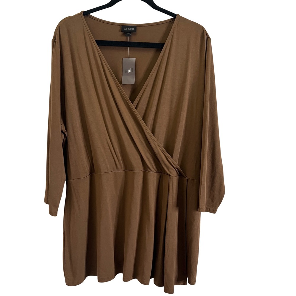 New J. Jill Wearever Collection Faux Wrap Jersey Knit Topβ Women XL Brown Career